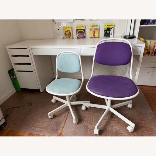Used IKEA Micke White Desk Chairs and Shelve for sale on AptDeco