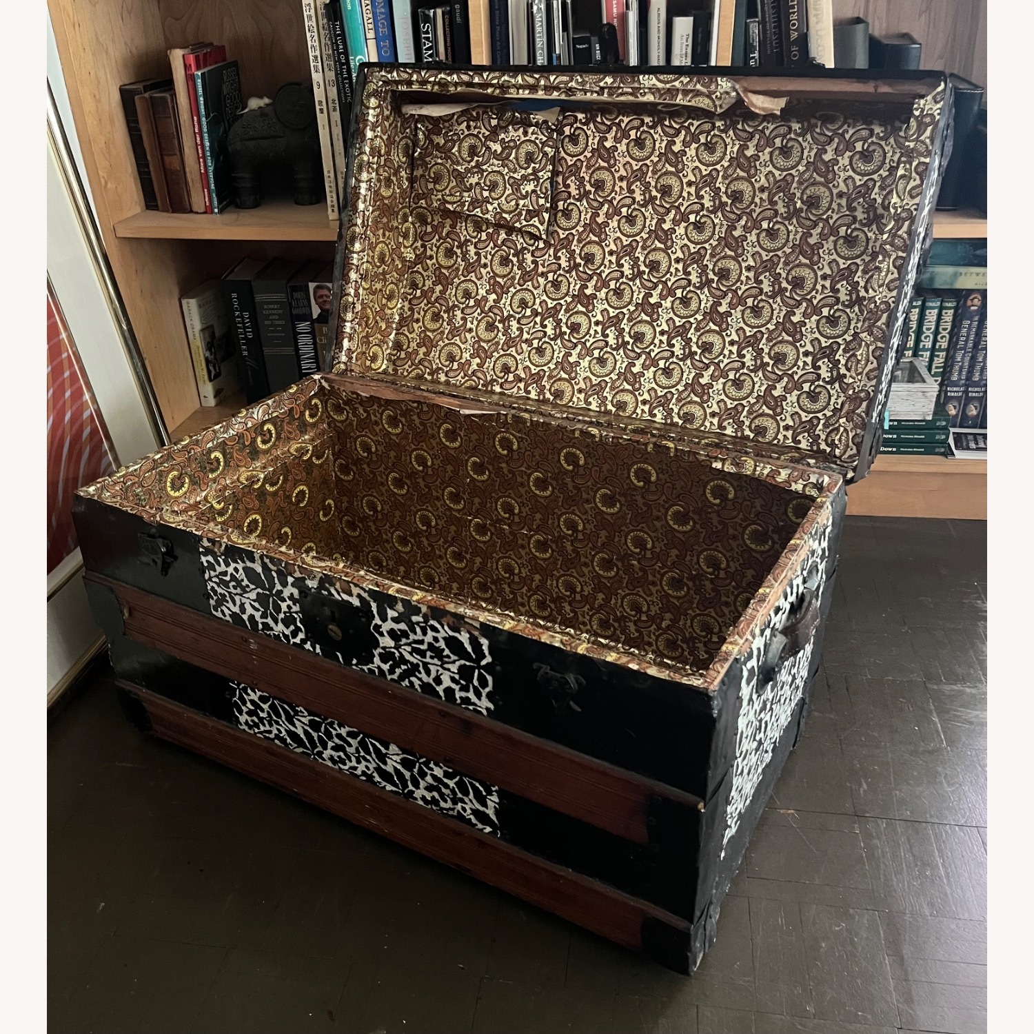 Antique Steamer Trunk Dome Top Embossed Metal - image-7