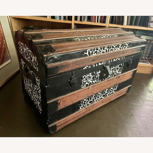 Used Antique Steamer Trunk Dome Top Embossed Metal for sale on AptDeco