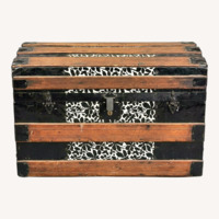 Antique Steamer Trunk Dome Top Embossed Metal