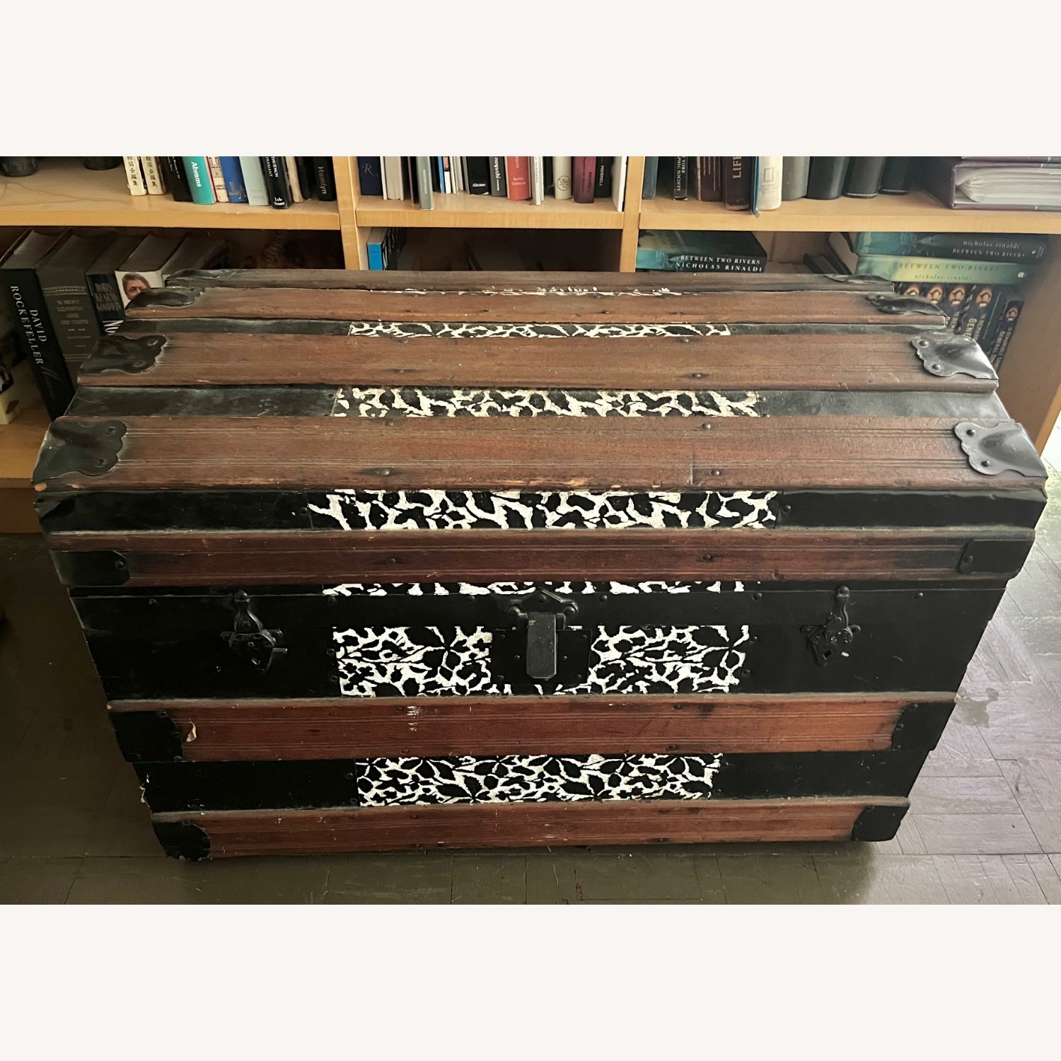 Antique Steamer Trunk Dome Top Embossed Metal - image-2