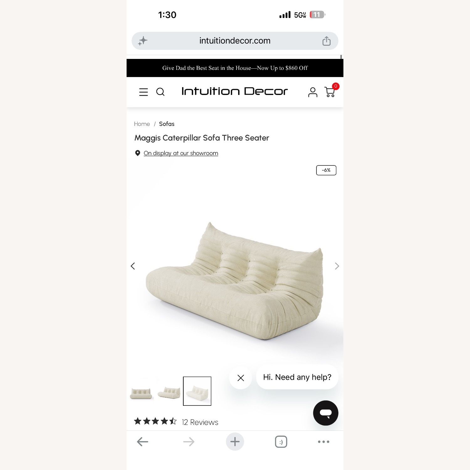 Natural Leather 3 Seater Sofa - image-4