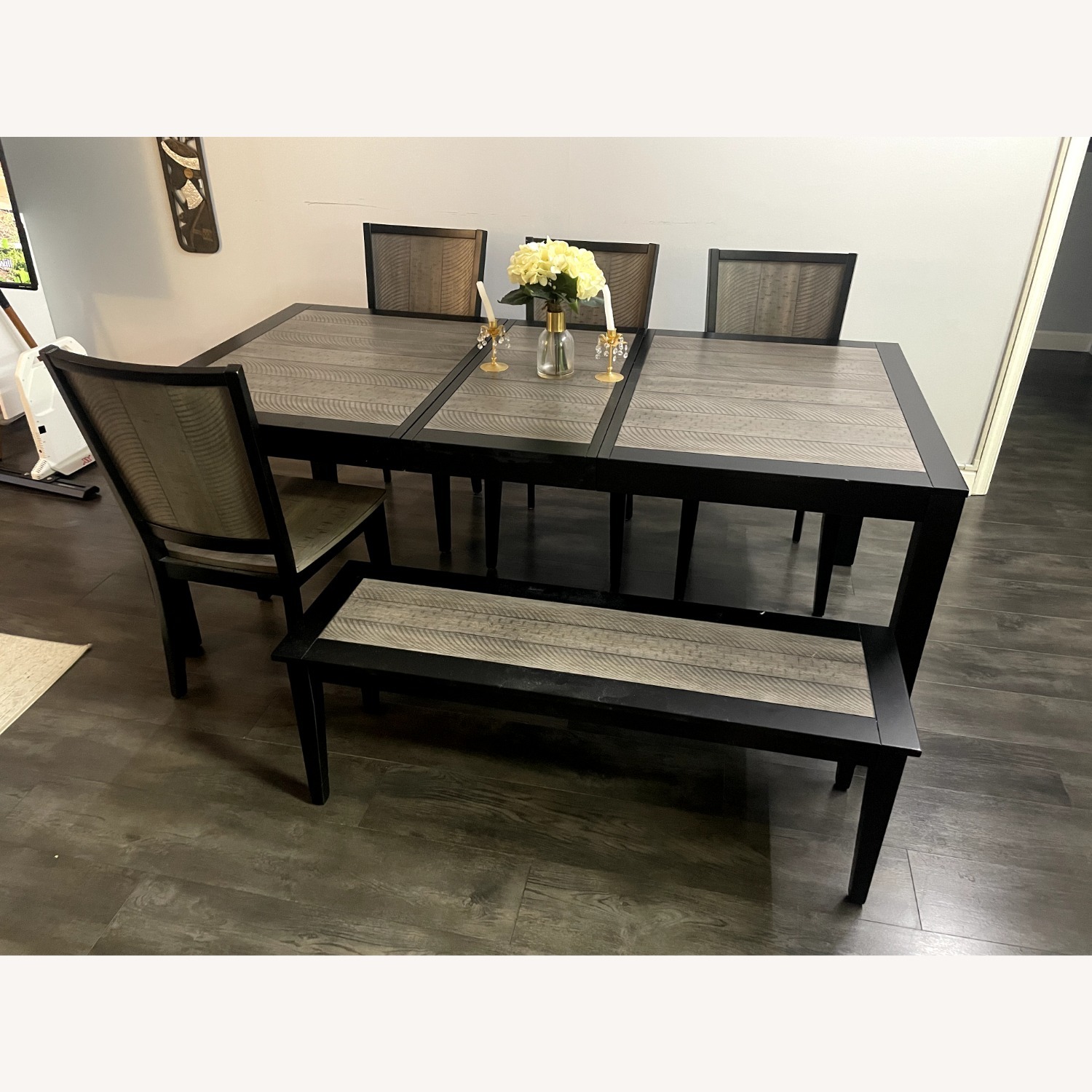 Extendable Dining Table with Chairs and Bench - image-1