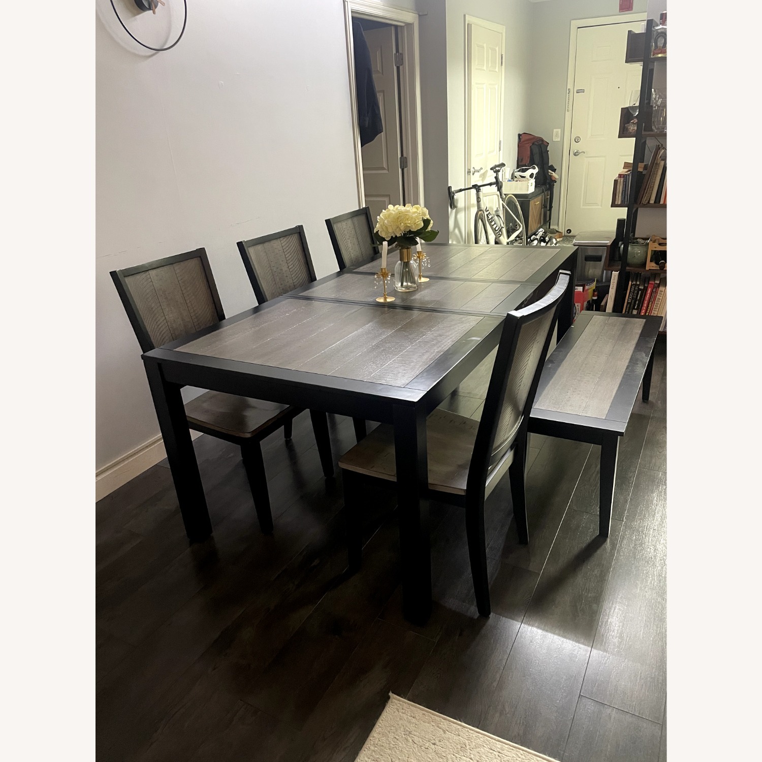 Extendable Dining Table with Chairs and Bench - image-2