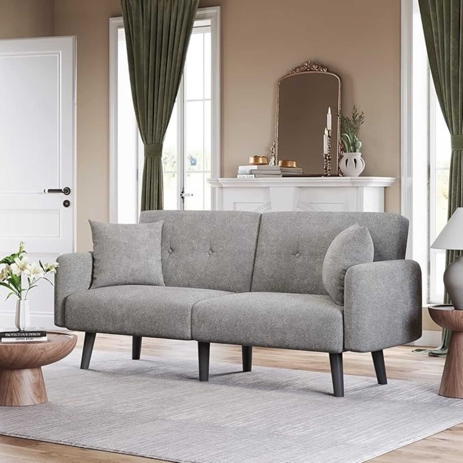 Amazon Light Gray Fabric Futon - image-6