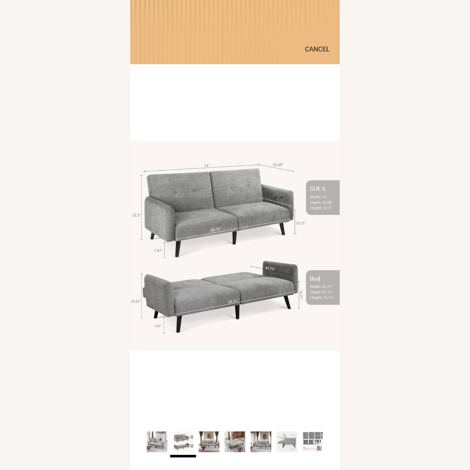 Amazon Light Gray Fabric Futon - image-5