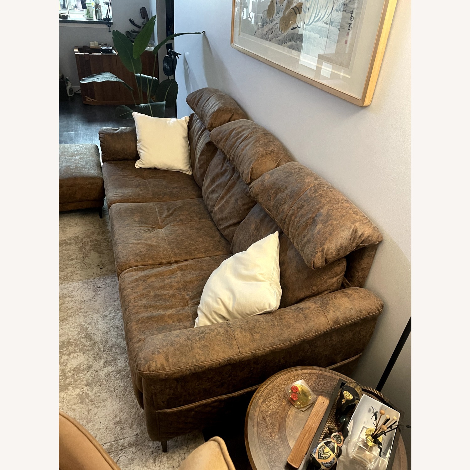 Dark Brown Microsuede 2 Piece Sectional - image-1