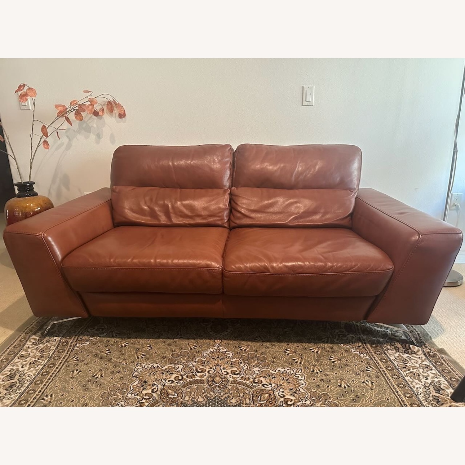 Natuzzi  Light Brown Leather 2 Seater Sofa - image-1