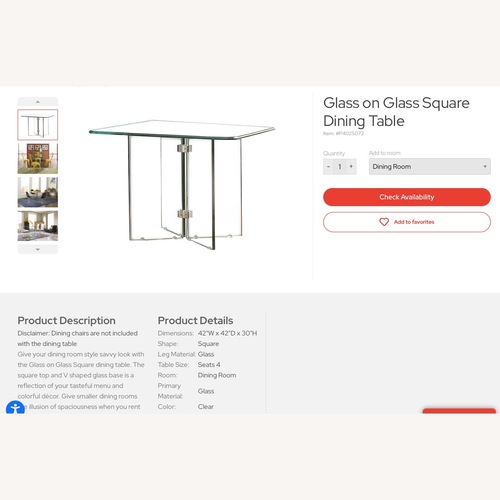 Used Glass on Glass Square Dining Table for sale on AptDeco