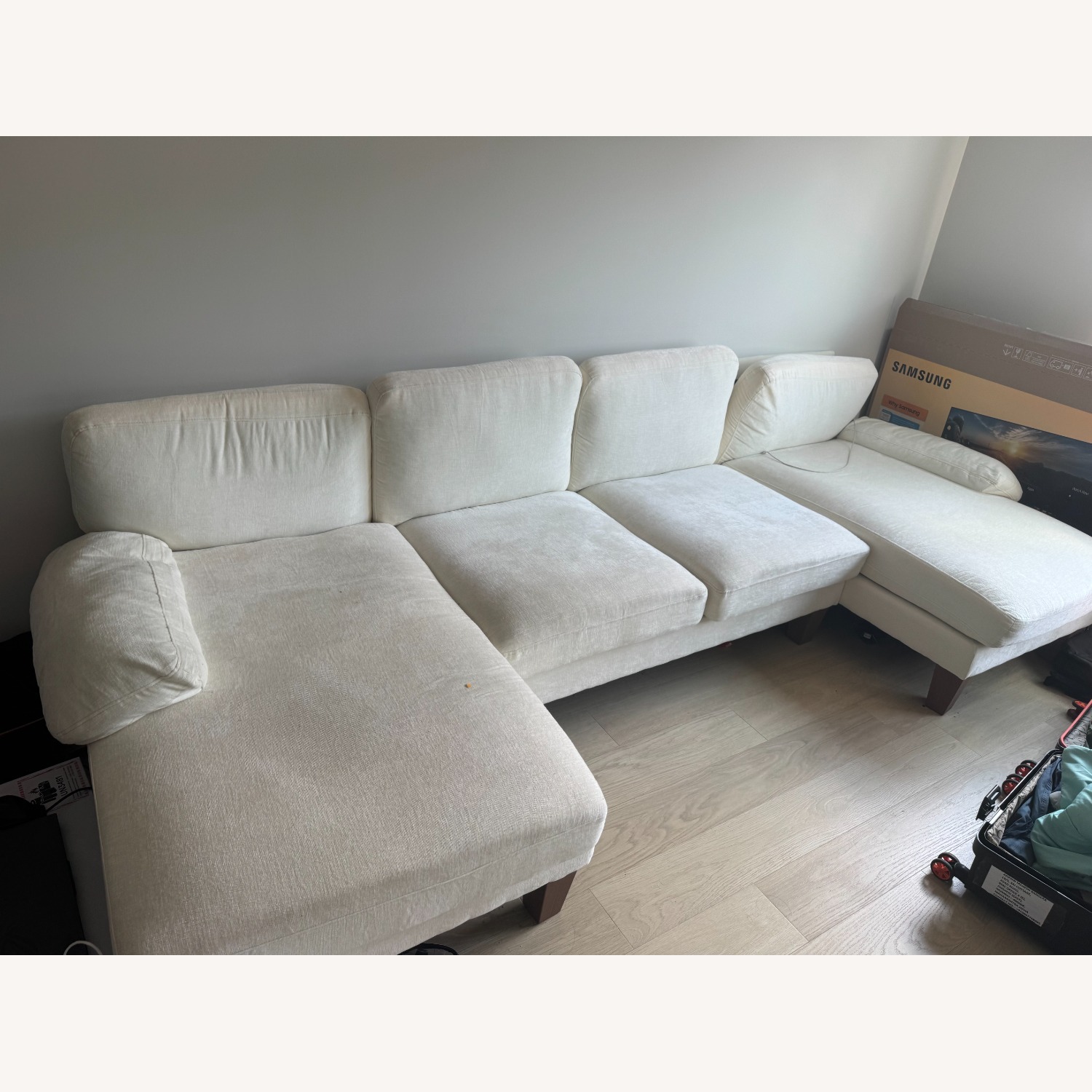White Fabric 3+ Piece Sectional - image-1