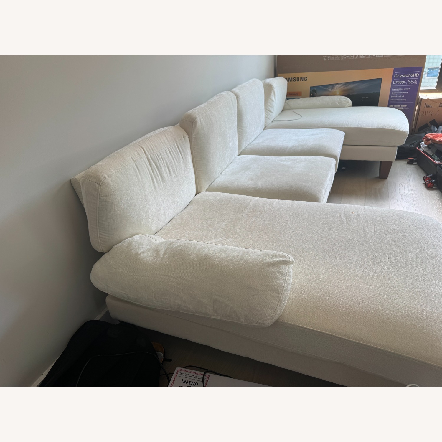 White Fabric 3+ Piece Sectional - image-3