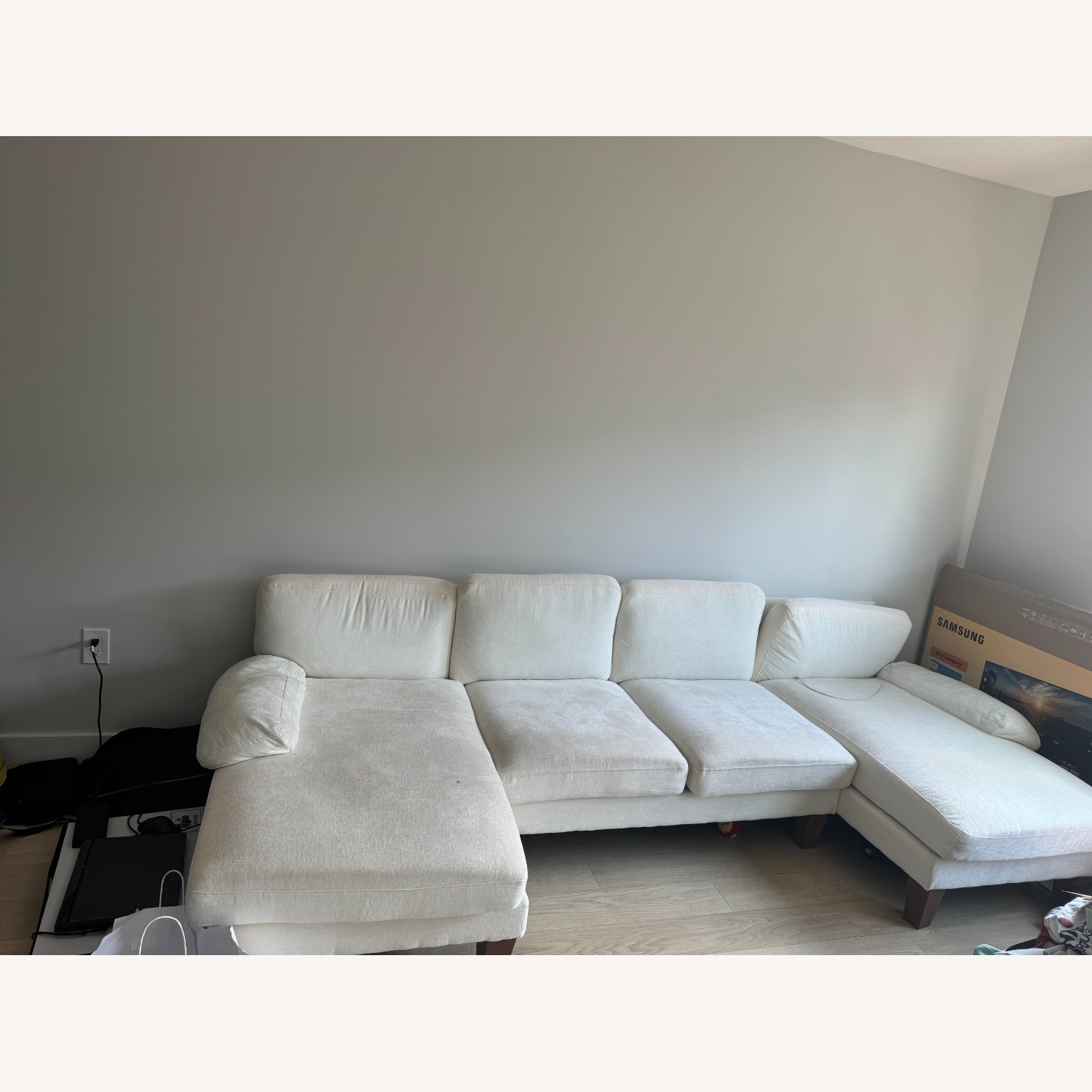 White Fabric 3+ Piece Sectional - image-2