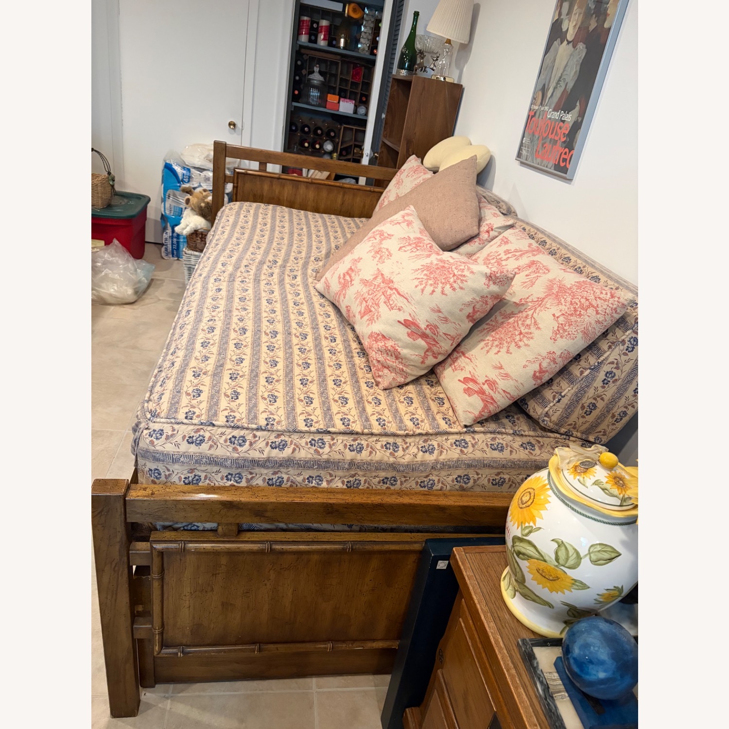 Dark Brown Wood Twin Trundle Bed - image-1