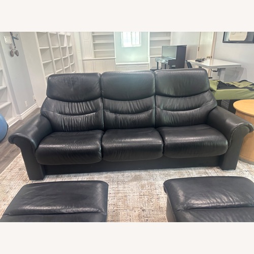 Used Ekornes Liberty Black Leather 3+ Seater Sofa for sale on AptDeco