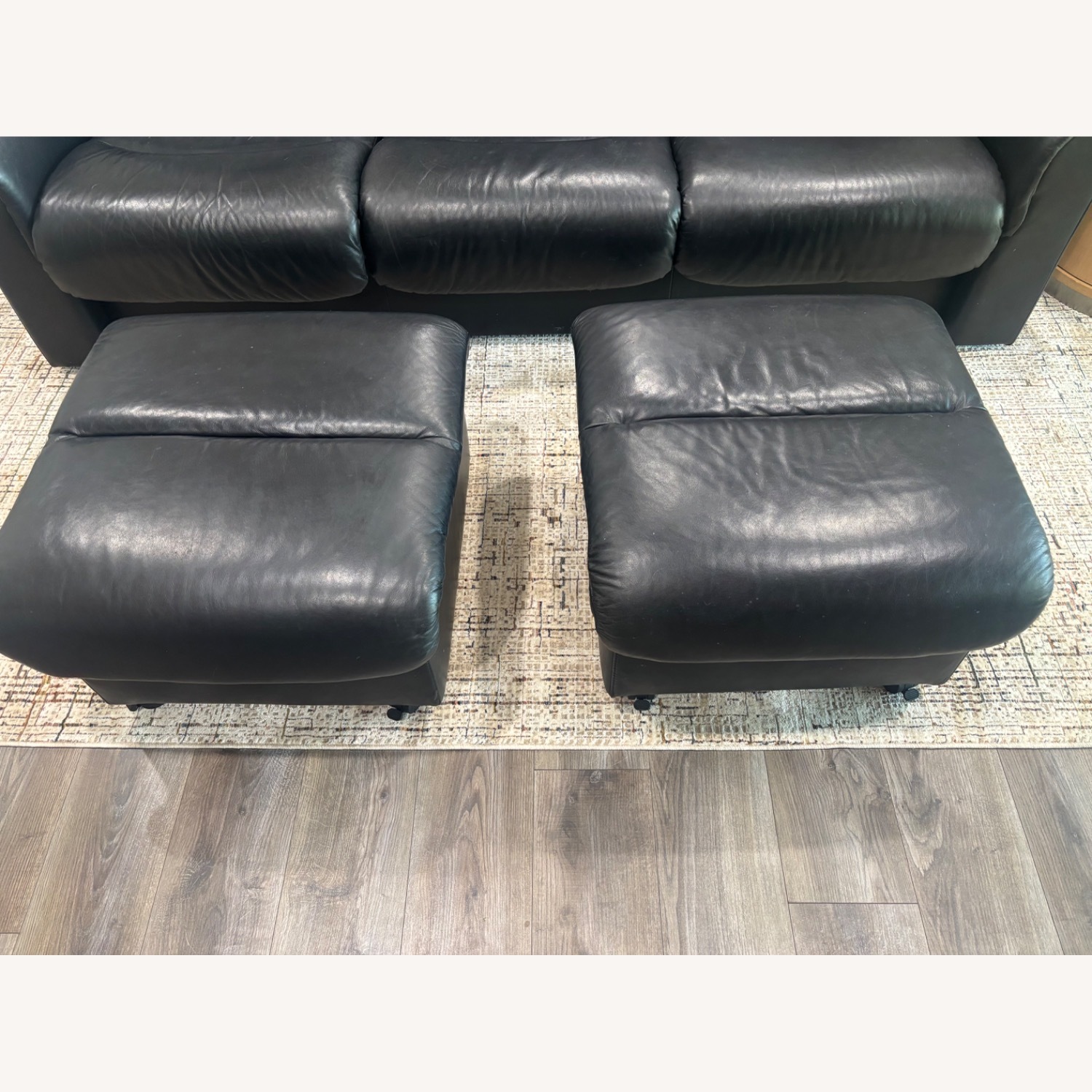 Ekornes Paloma Black Leather Ottoman - image-1