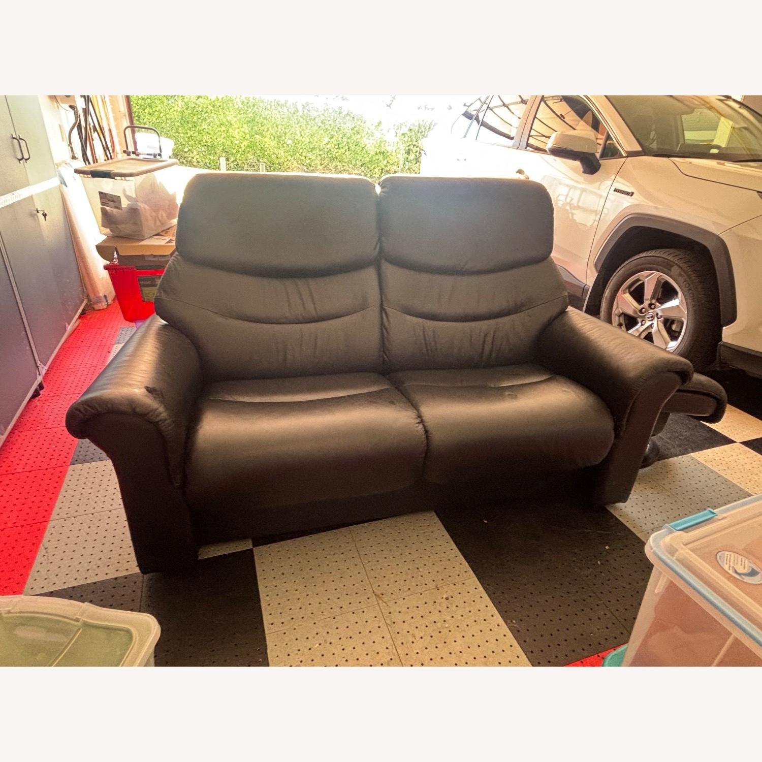 Ekornes Liberty Black Leather Loveseat - image-1