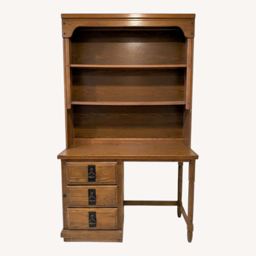 Used Dark Brown Wood Desk with Hutch and Light for sale on AptDeco