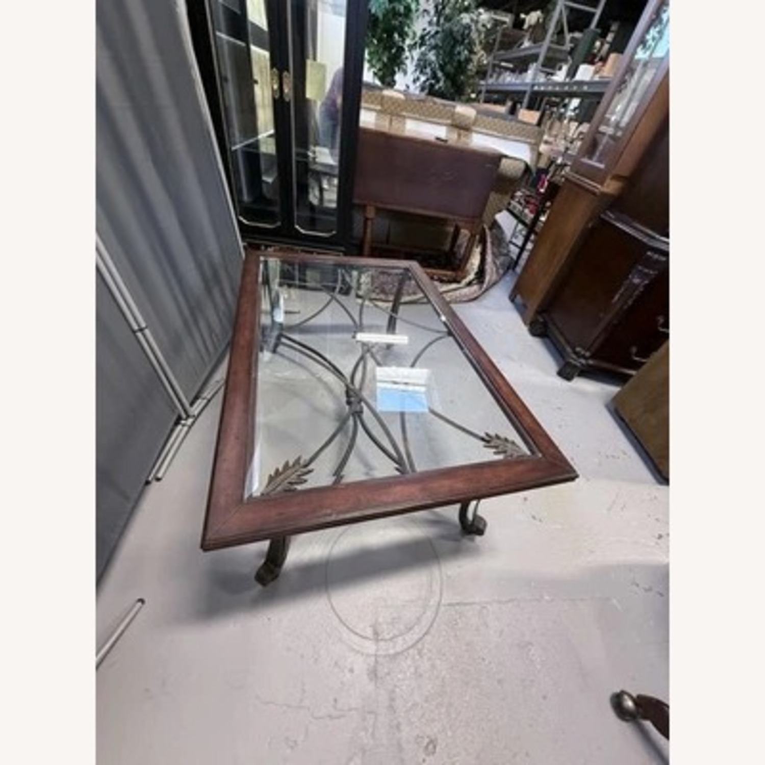Wood & Iron Glass Top Coffee Table - image-2