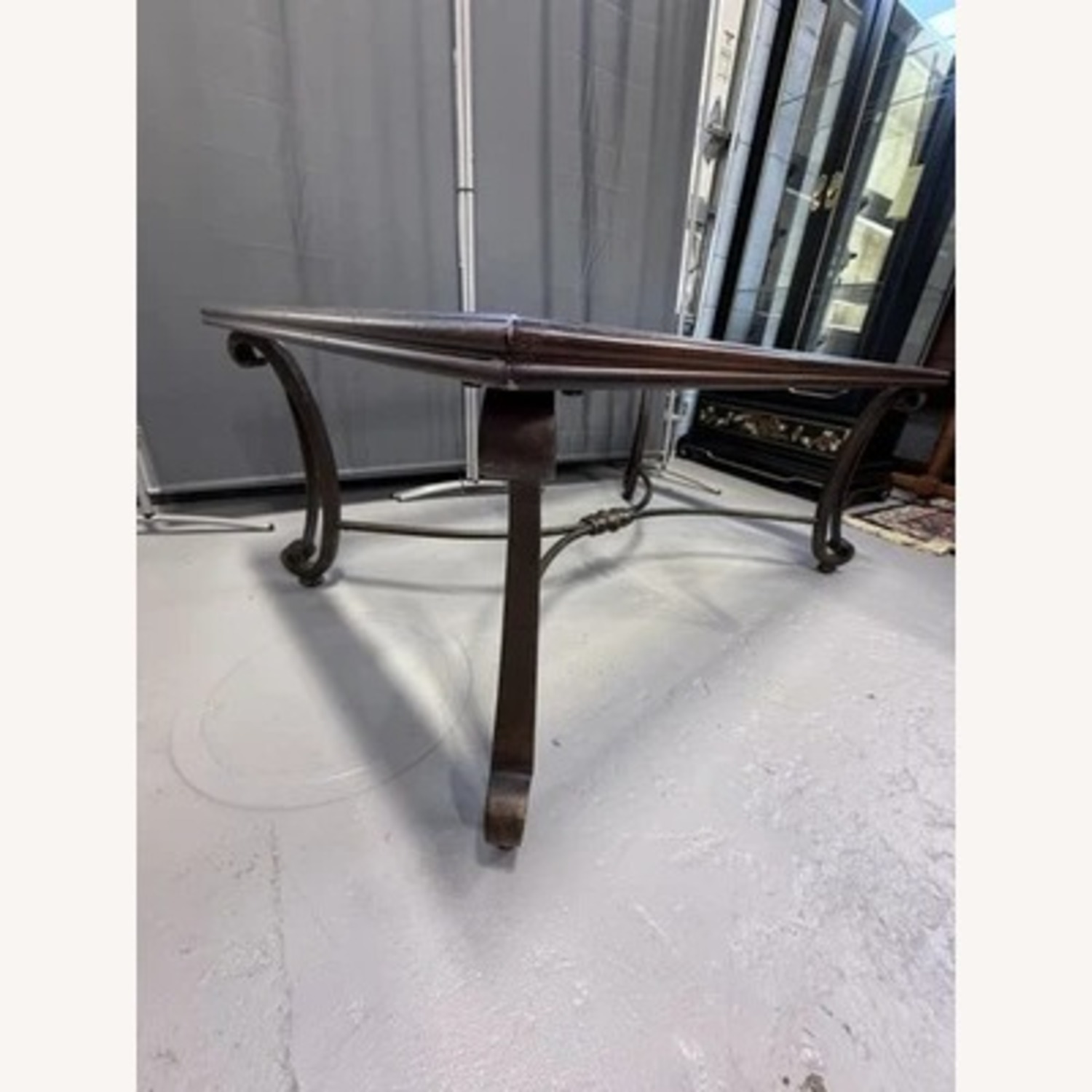 Wood & Iron Glass Top Coffee Table - image-5