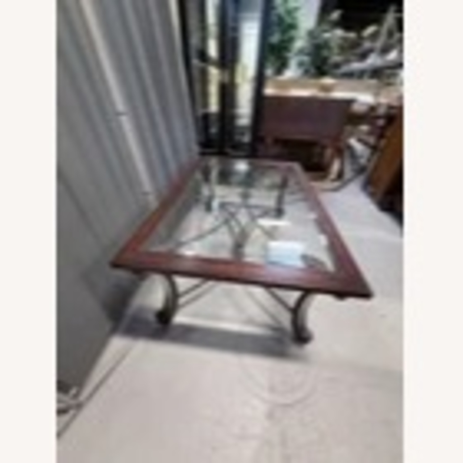 Wood & Iron Glass Top Coffee Table  - image-6