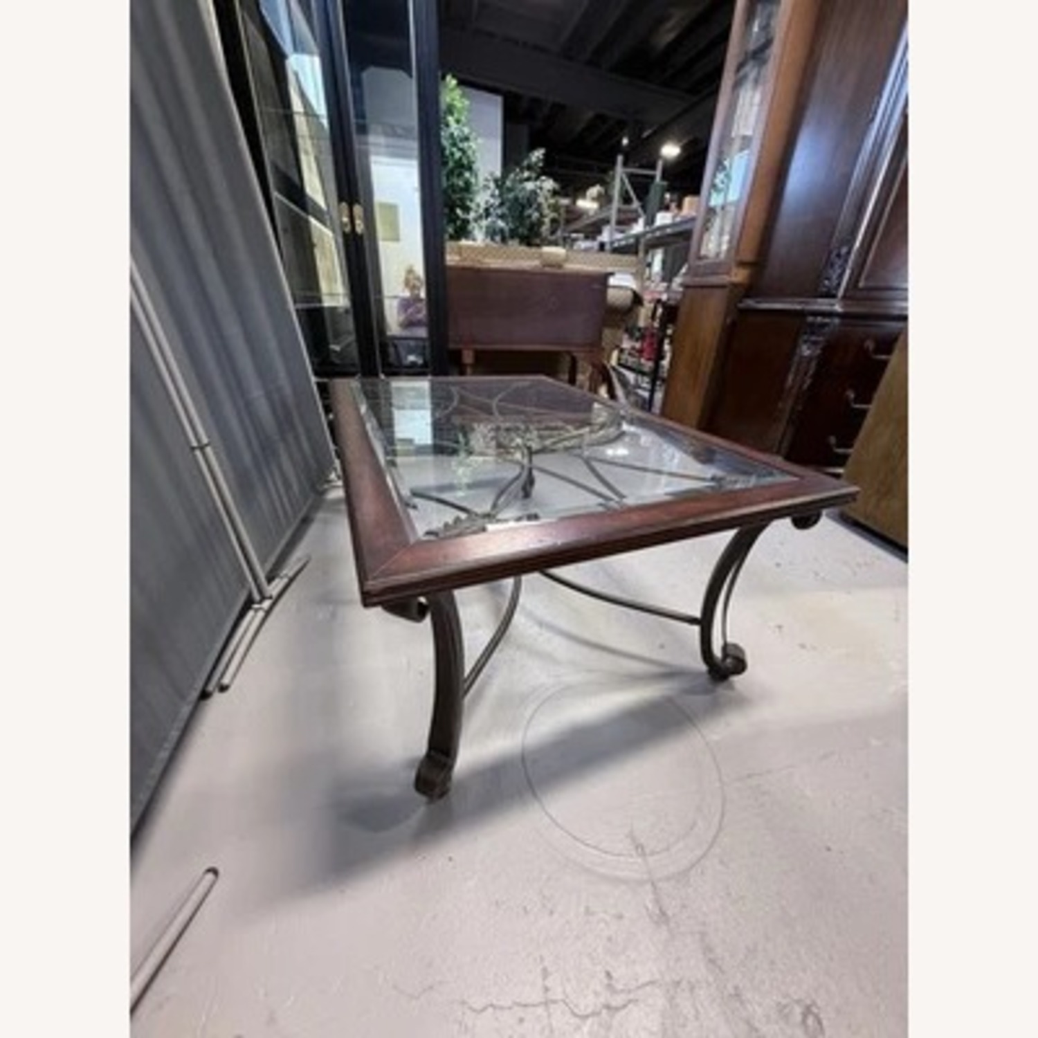 Wood & Iron Glass Top Coffee Table - image-4