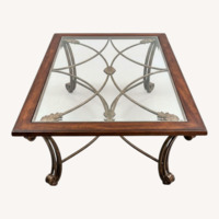 Wood & Iron Glass Top Coffee Table