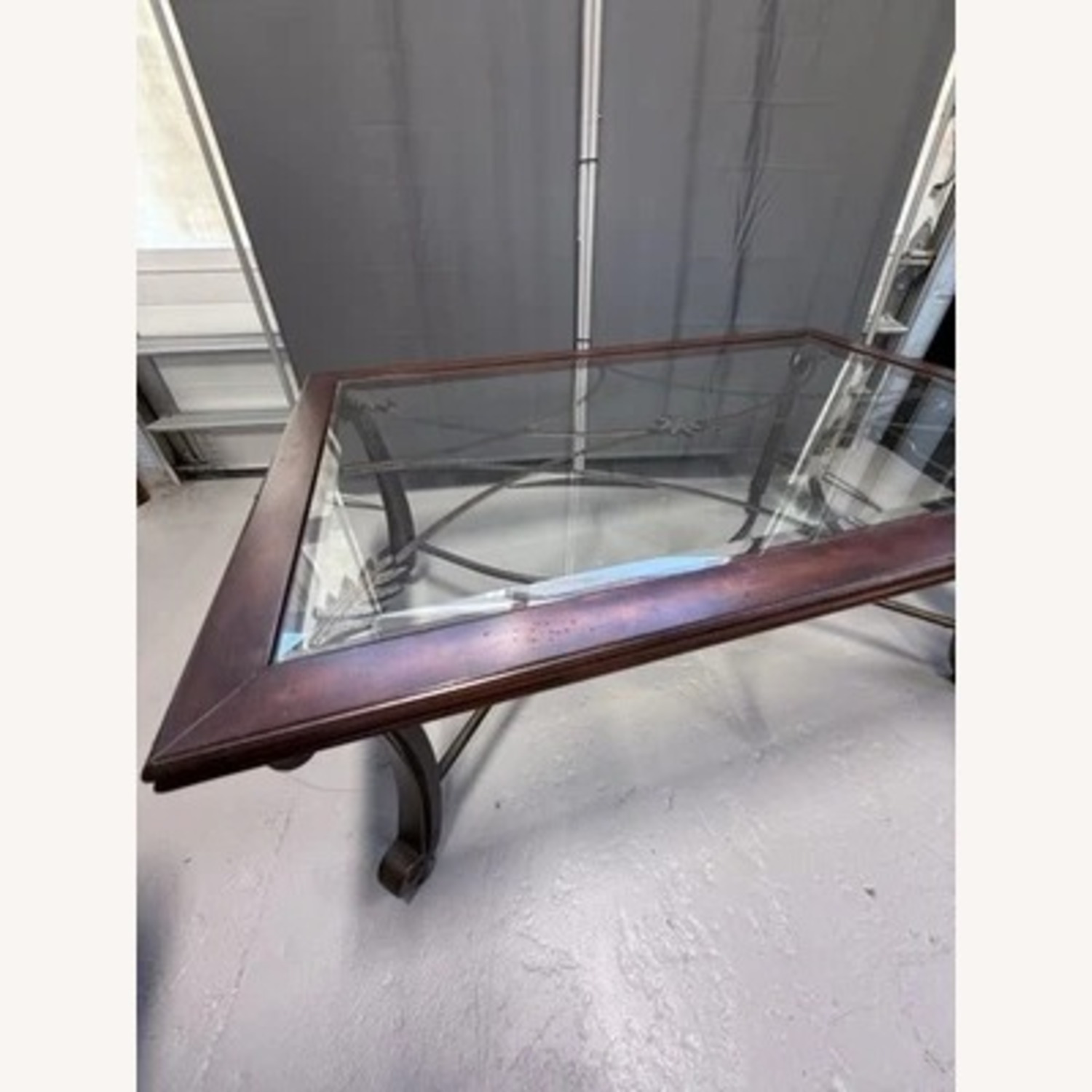 Wood & Iron Glass Top Coffee Table - image-7