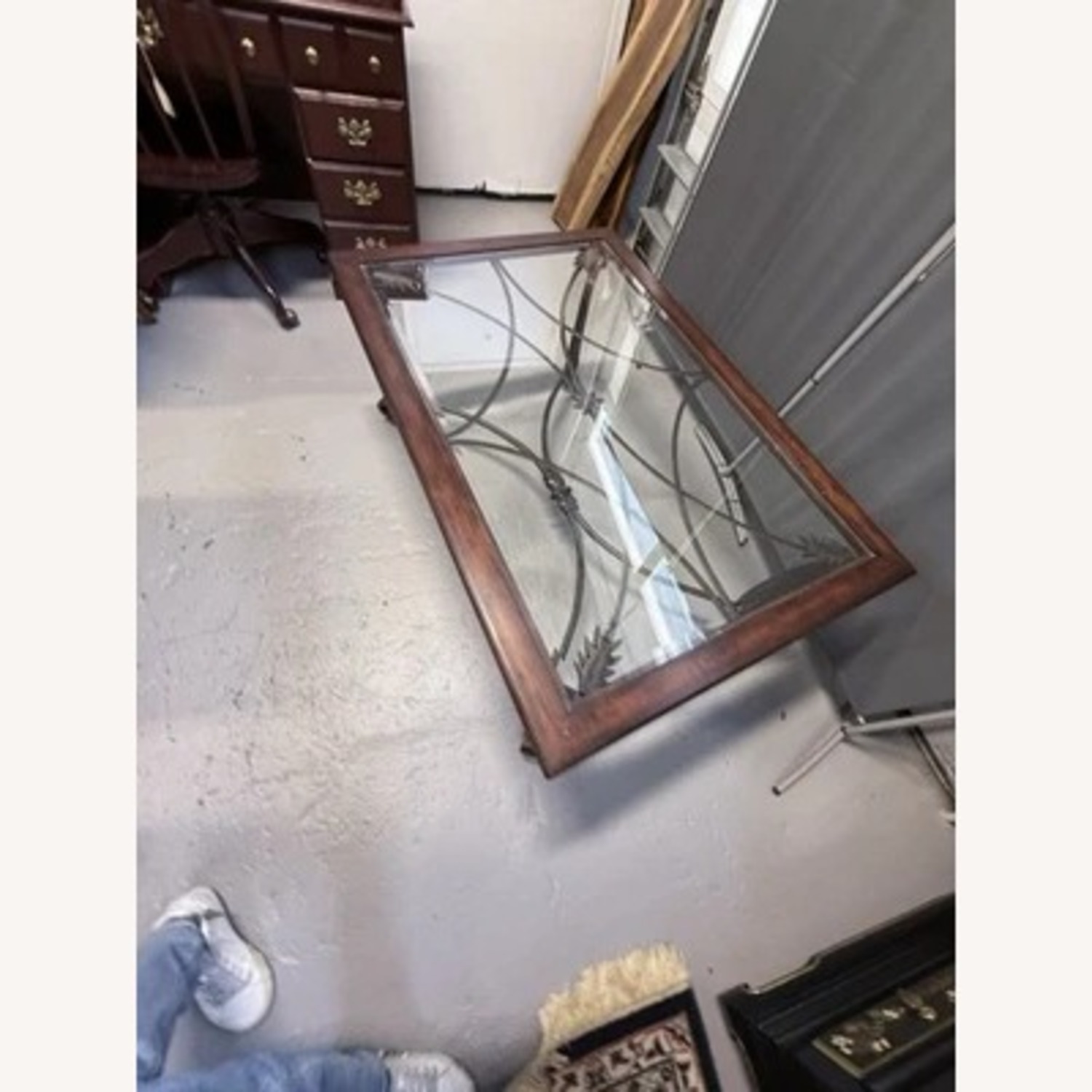 Wood & Iron Glass Top Coffee Table - image-6