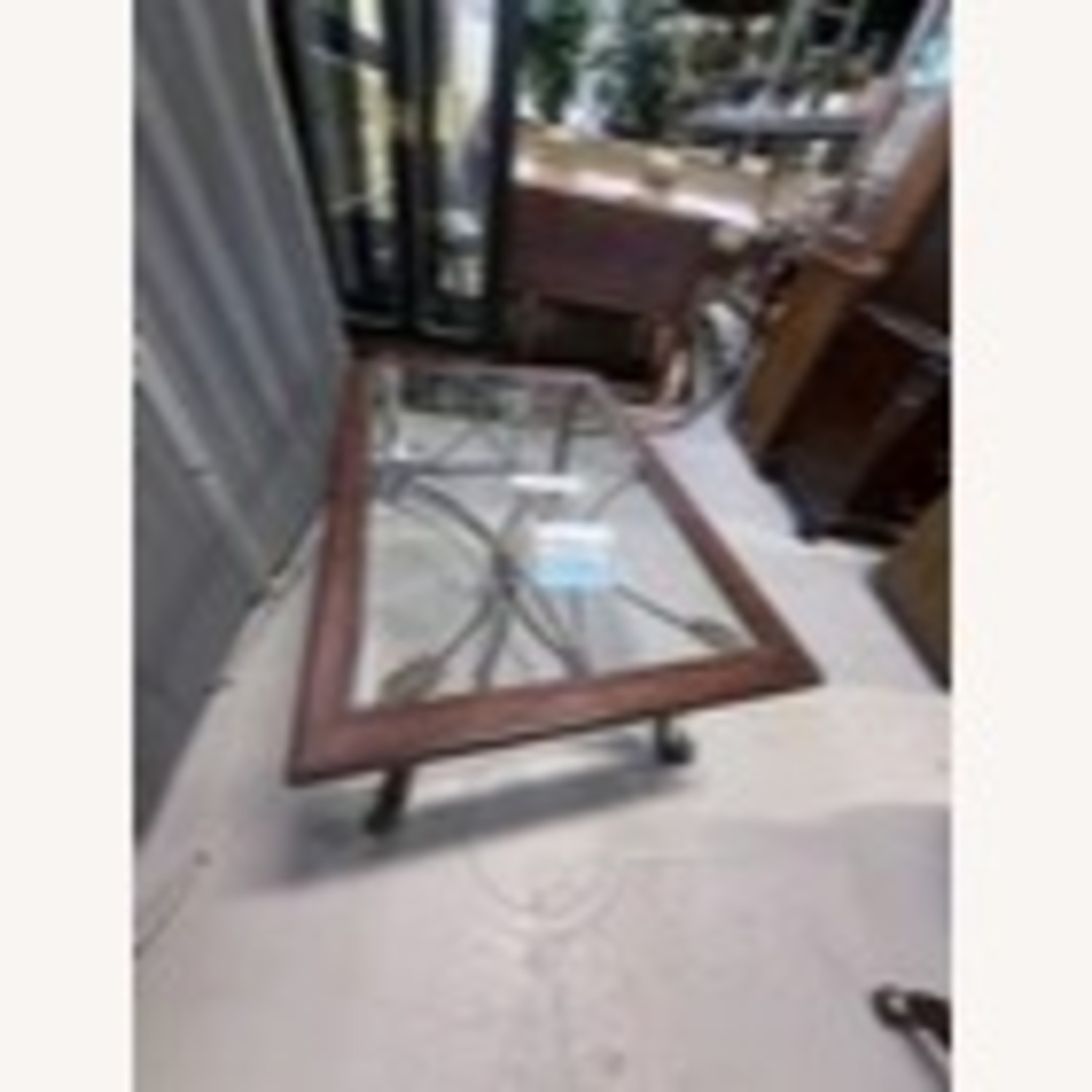 Wood & Iron Glass Top Coffee Table  - image-2