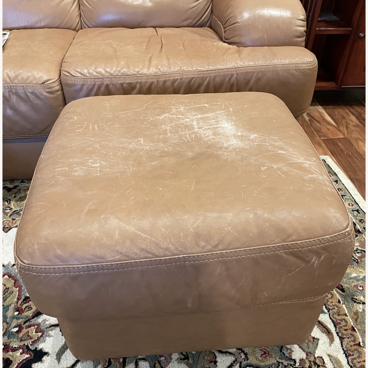 Natuzzi Italian Leather 3+ Seater Sofa & Ottoman - image-5