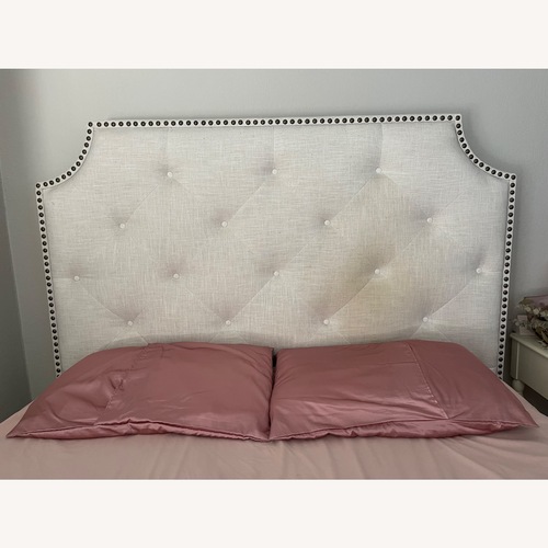 Used Queen Upholstered Bed Frame with Tufted Headboard for sale on AptDeco