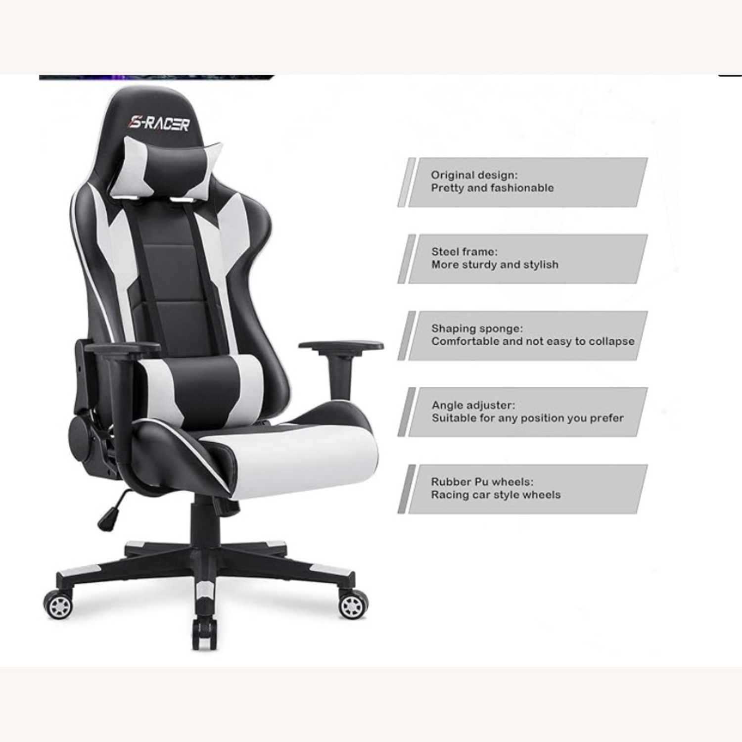 Amazon Gaming Chair White Faux Leather Office Chair - image-5