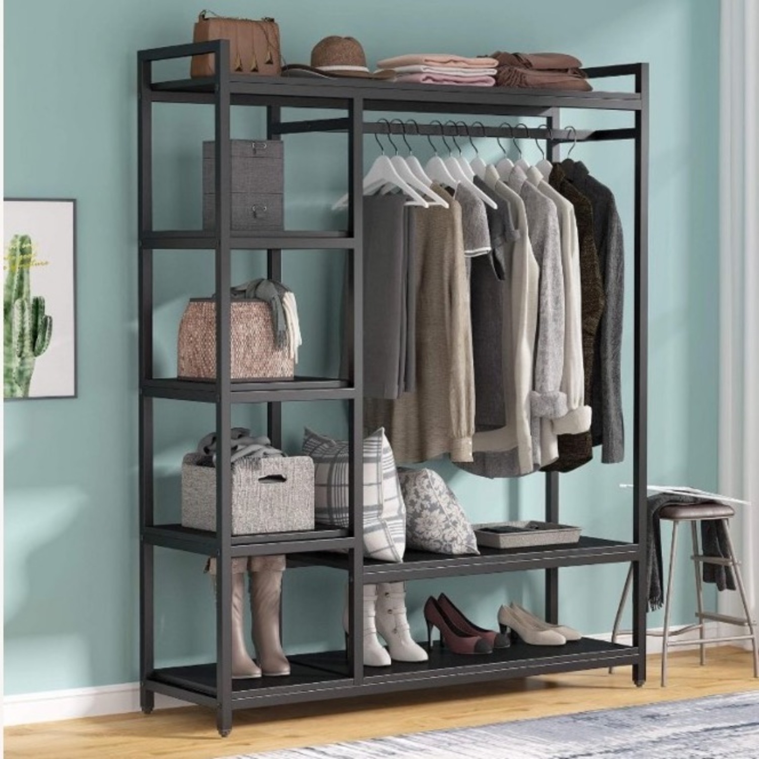 Freestanding Closet Organizer Black Metal Armoire - image-3