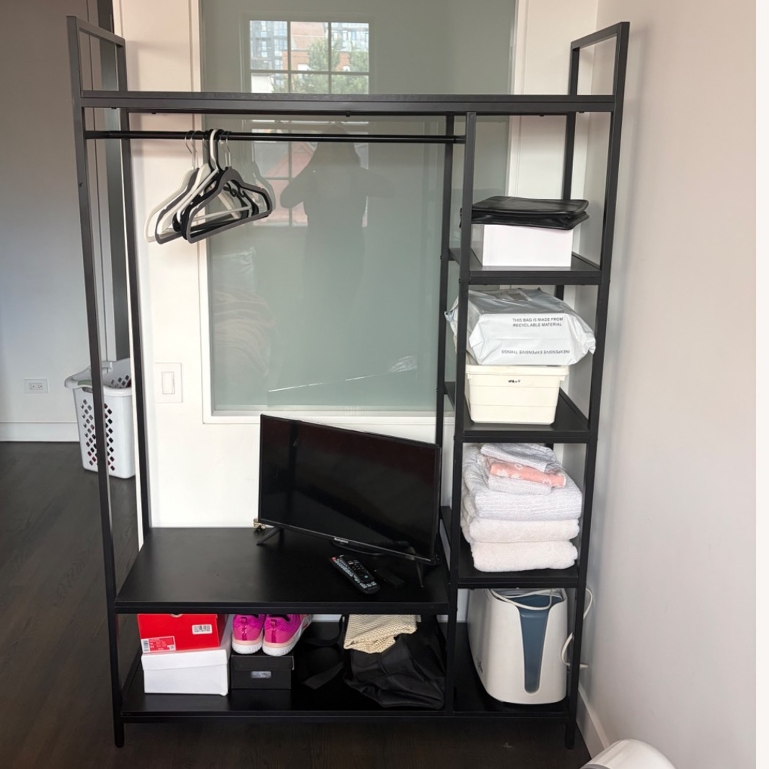 Freestanding Closet Organizer Black Metal Armoire - image-4