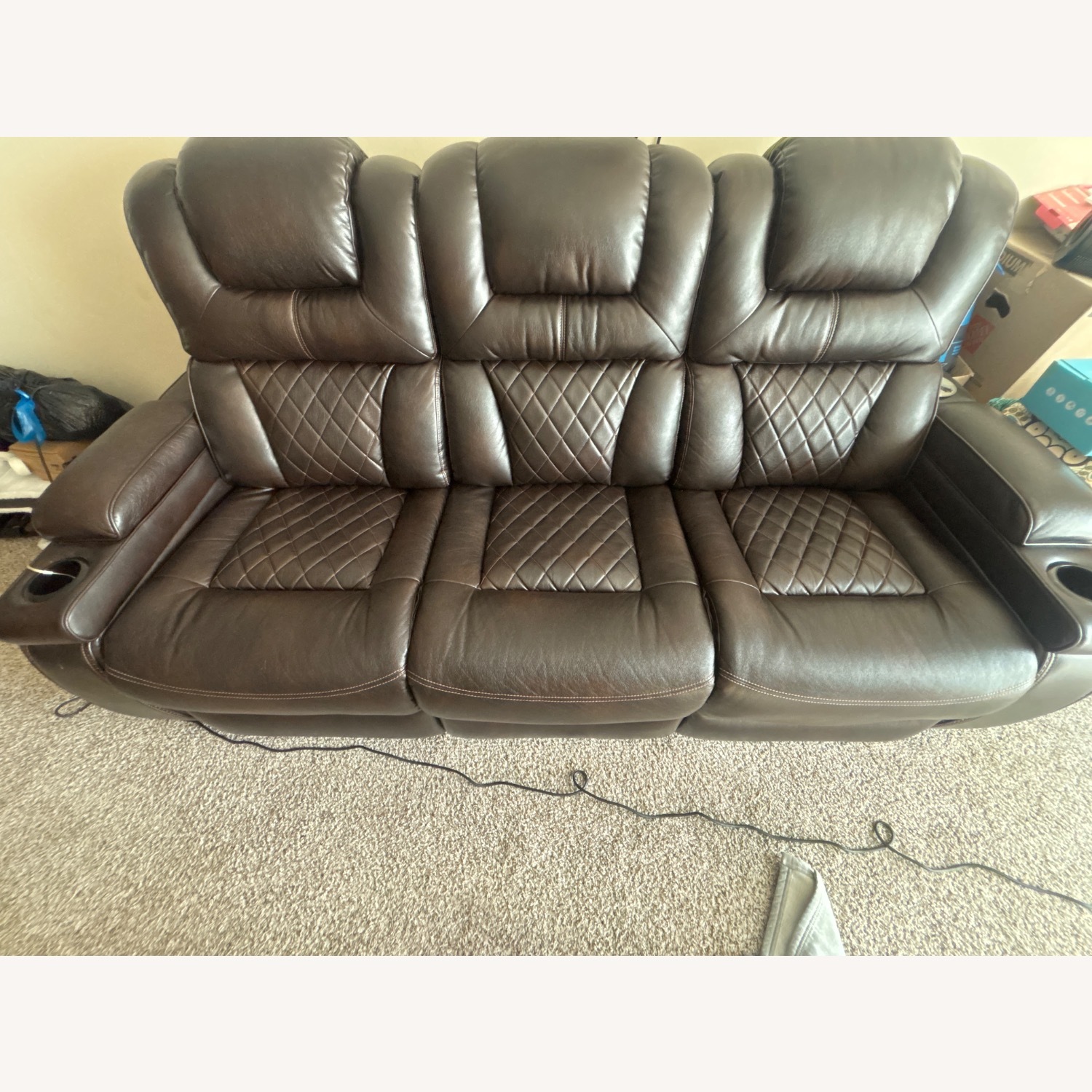 Dark Brown Leather 3+ Seater Sofa - image-2