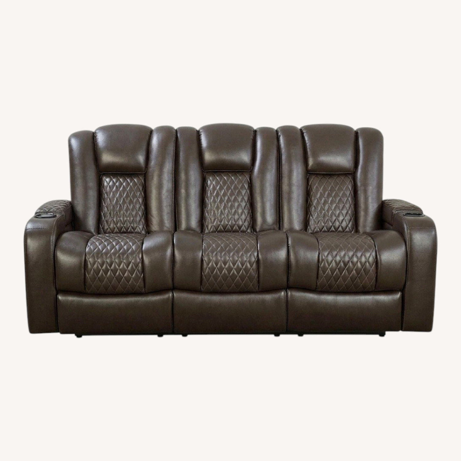 Dark Brown Leather 3+ Seater Sofa - image-0
