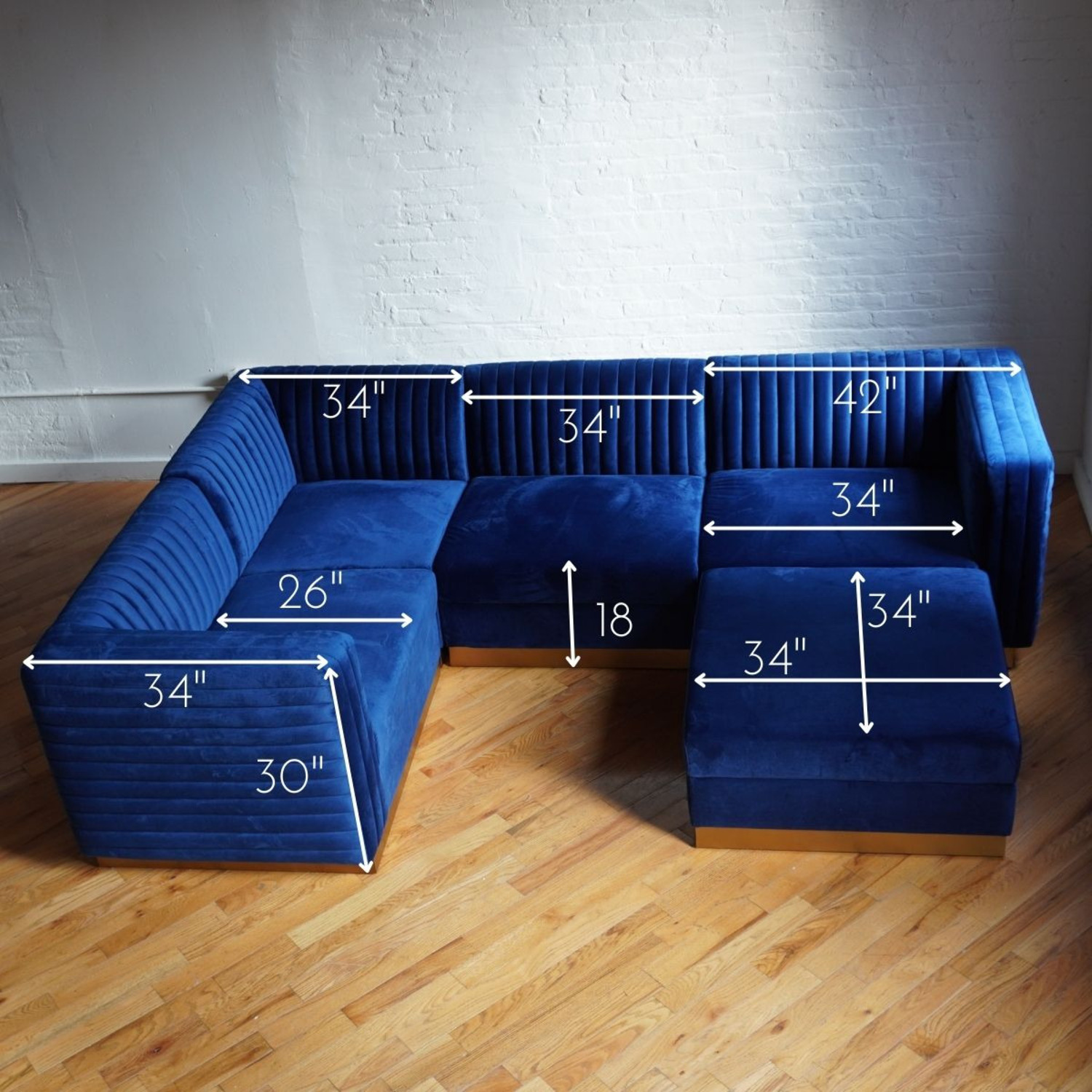 Blue Velvet 3+ Piece Sectional - image-2