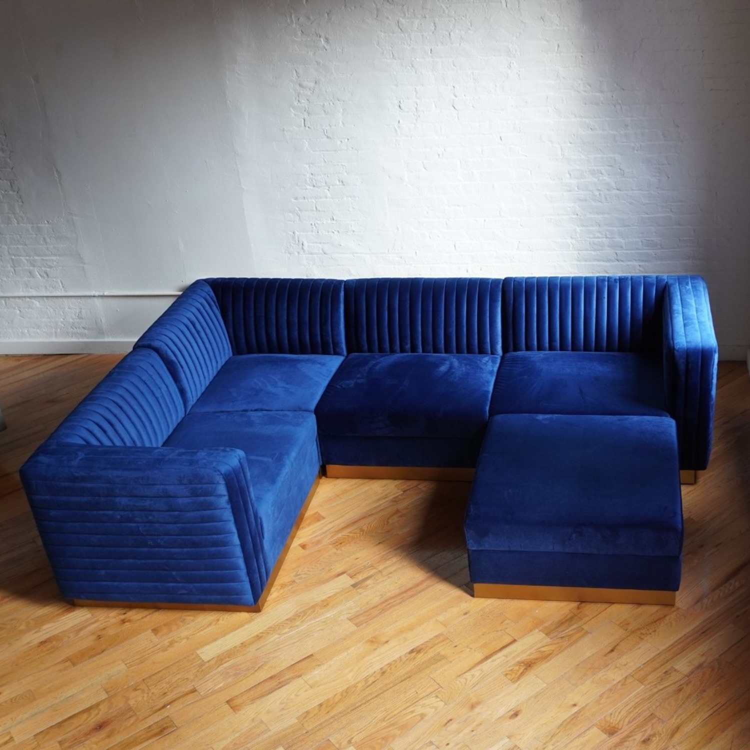 Blue Velvet 3+ Piece Sectional - image-1
