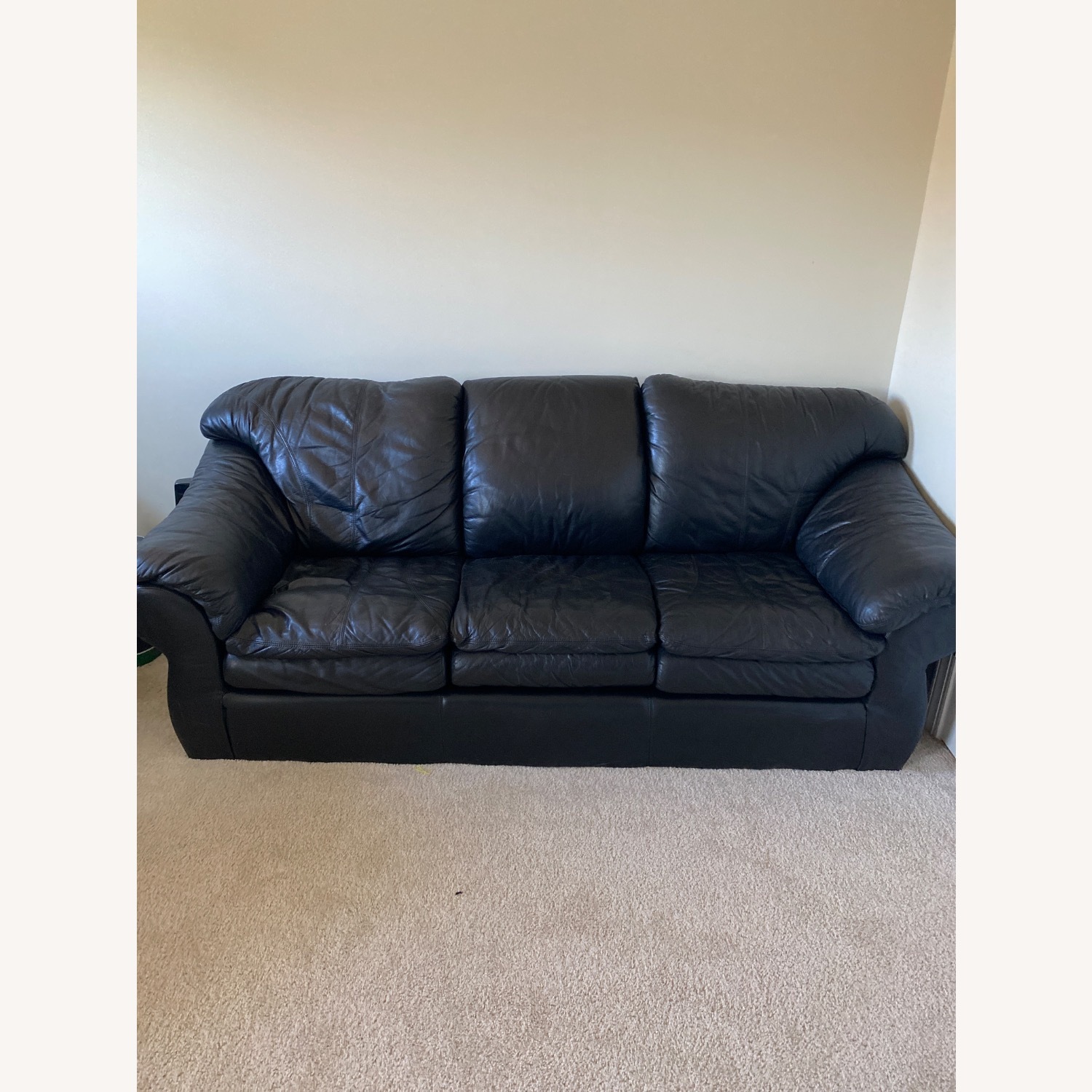 Black Leather 3+ Seater Sofa - image-1