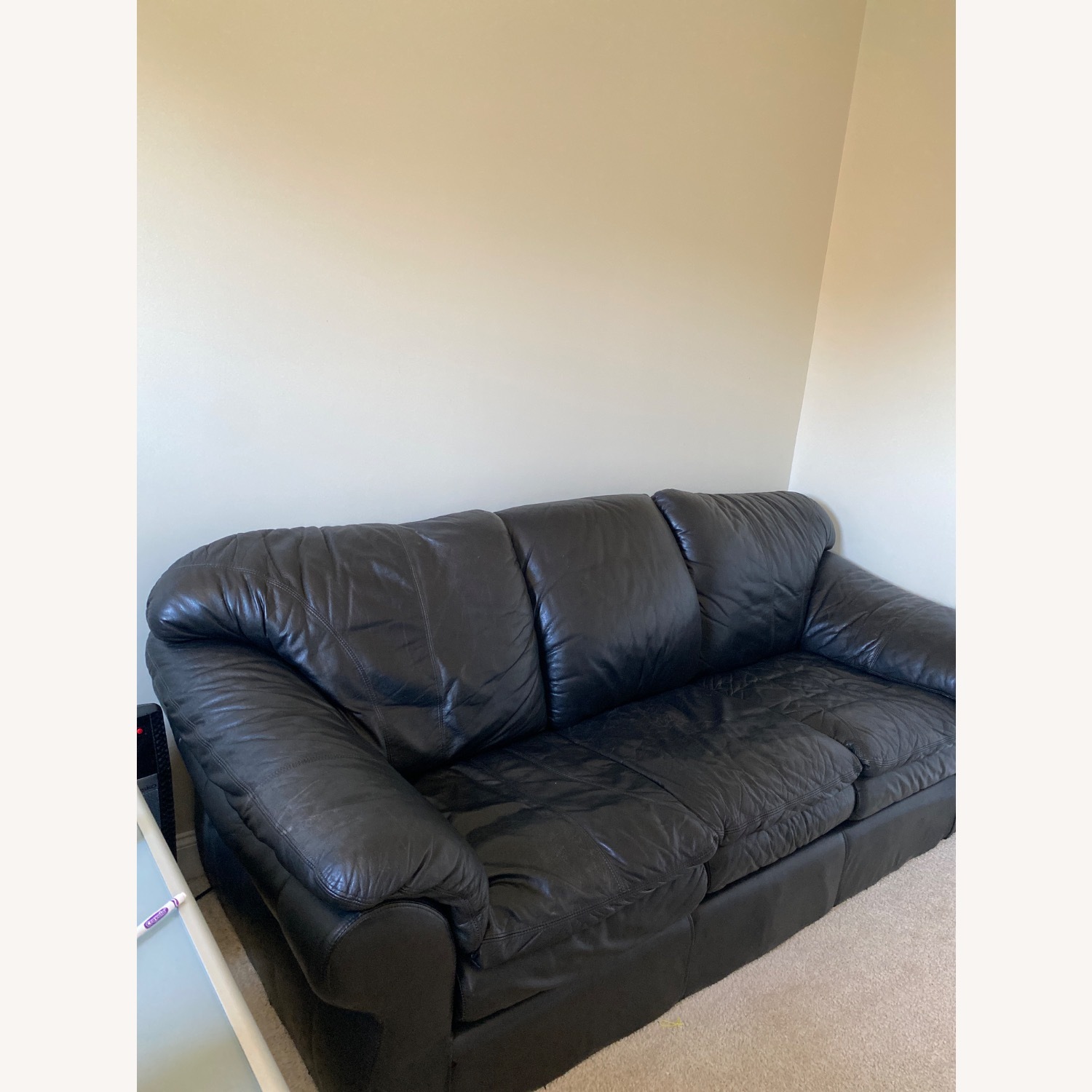 Black Leather 3+ Seater Sofa - image-2