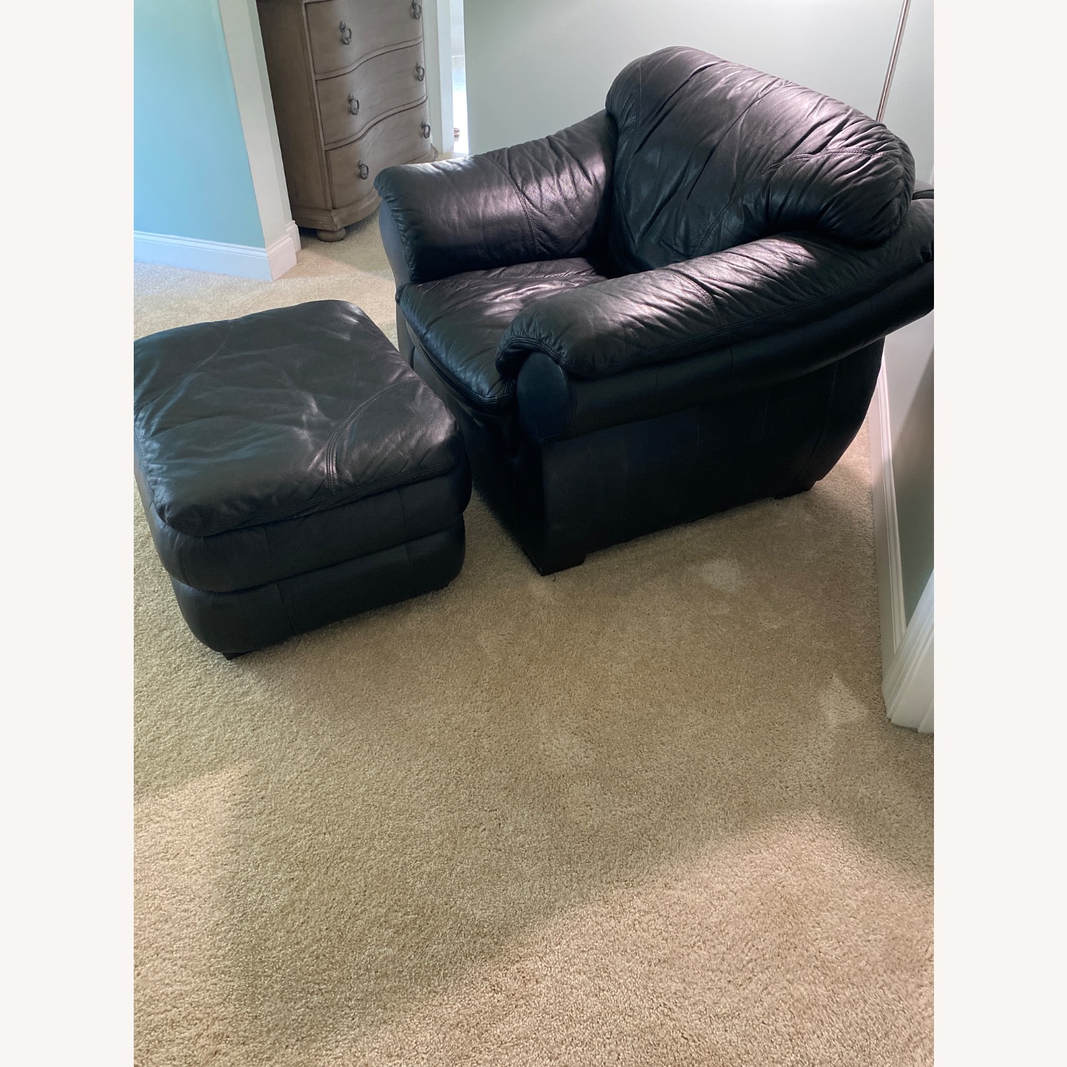 Black Leather One Seater & Ottoman - image-5