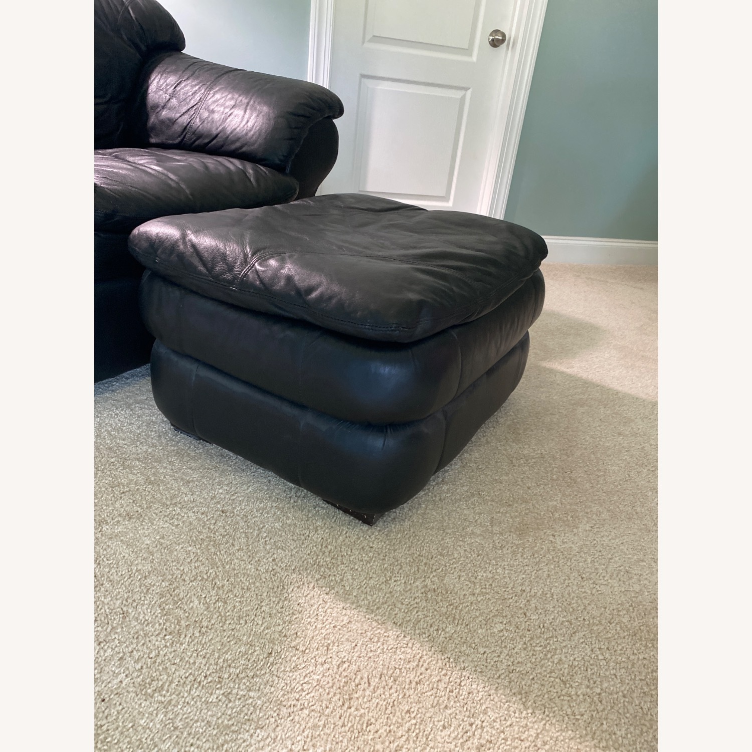 Black Leather One Seater & Ottoman - image-4