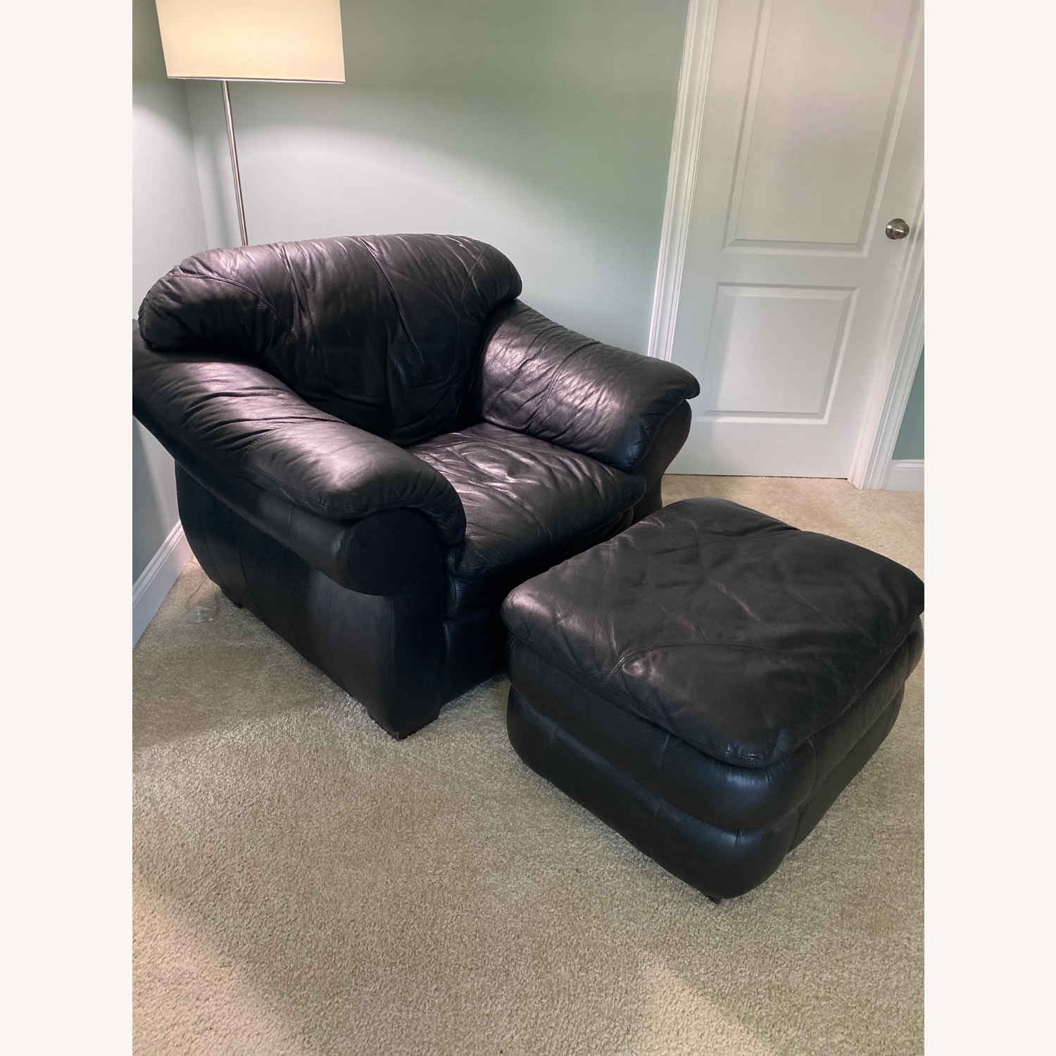 Black Leather One Seater & Ottoman - image-2