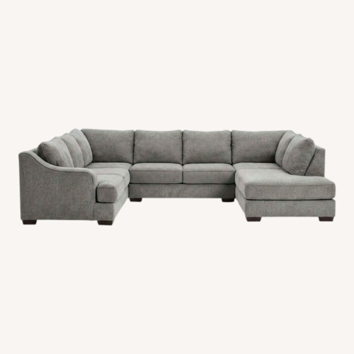 Used Raymour & Flanigan Light Gray Sofa With Ottoman for sale on AptDeco