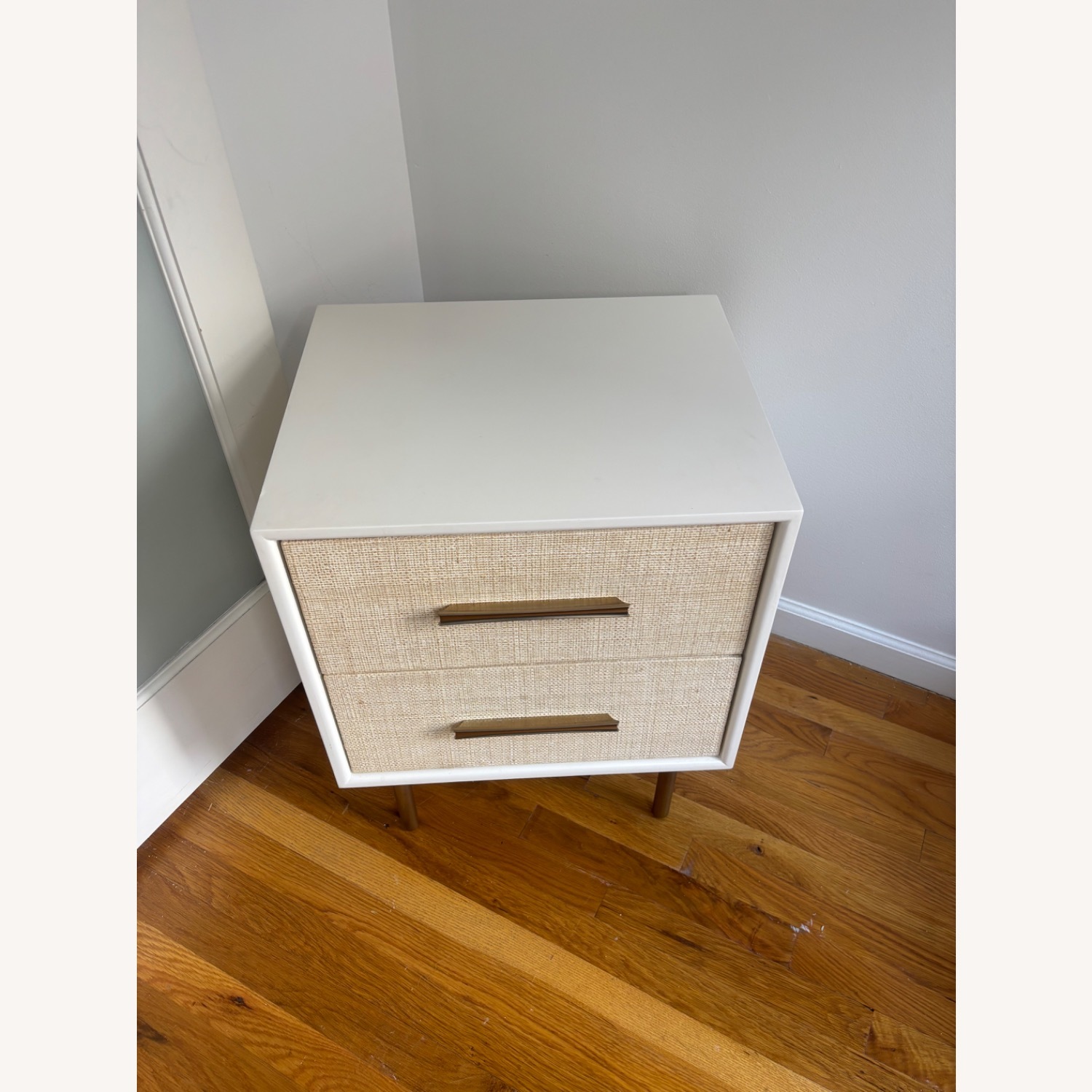 West Elm Margot Raffia White Wood Nightstand - image-2