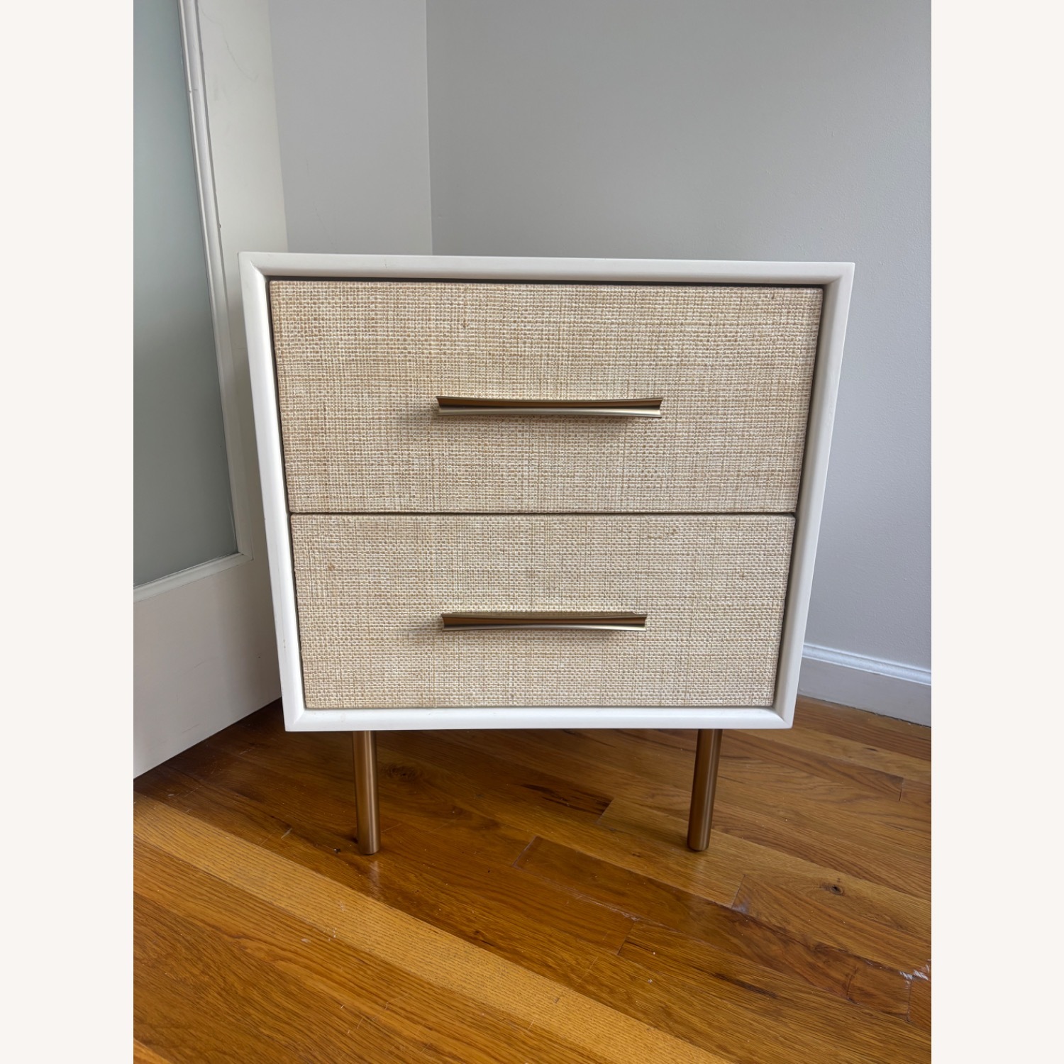 West Elm Margot Raffia White Wood Nightstand - image-1