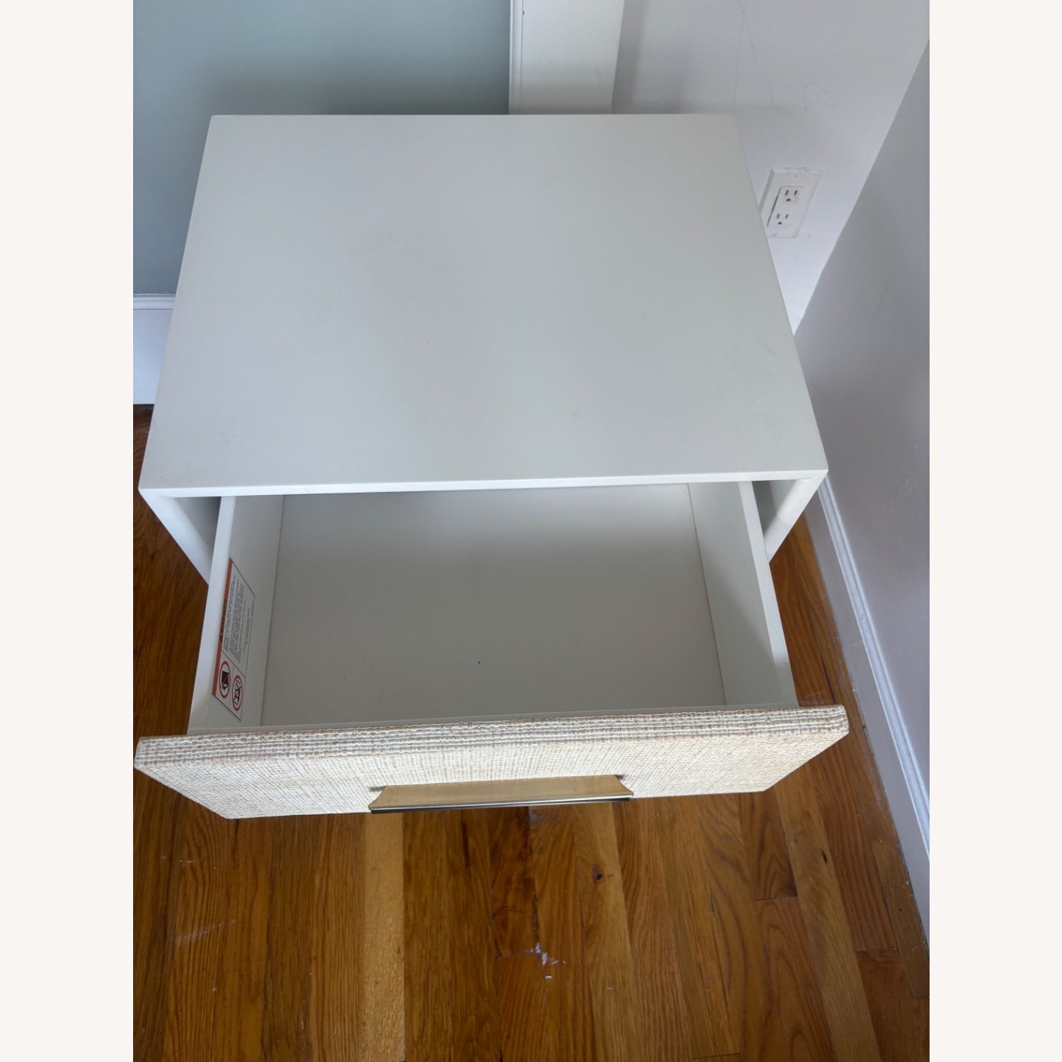 West Elm Margot Raffia White Wood Nightstand - image-5