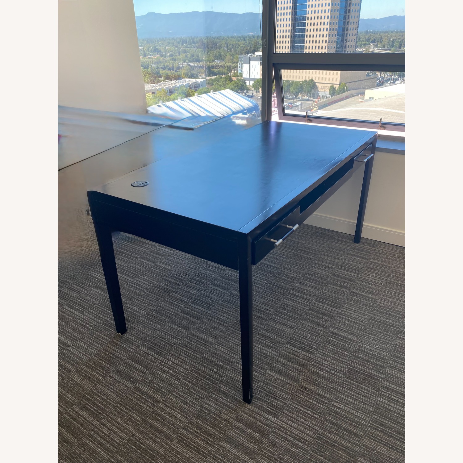 Black Wood Desk with Keyboard Tray and Drawers - image-1