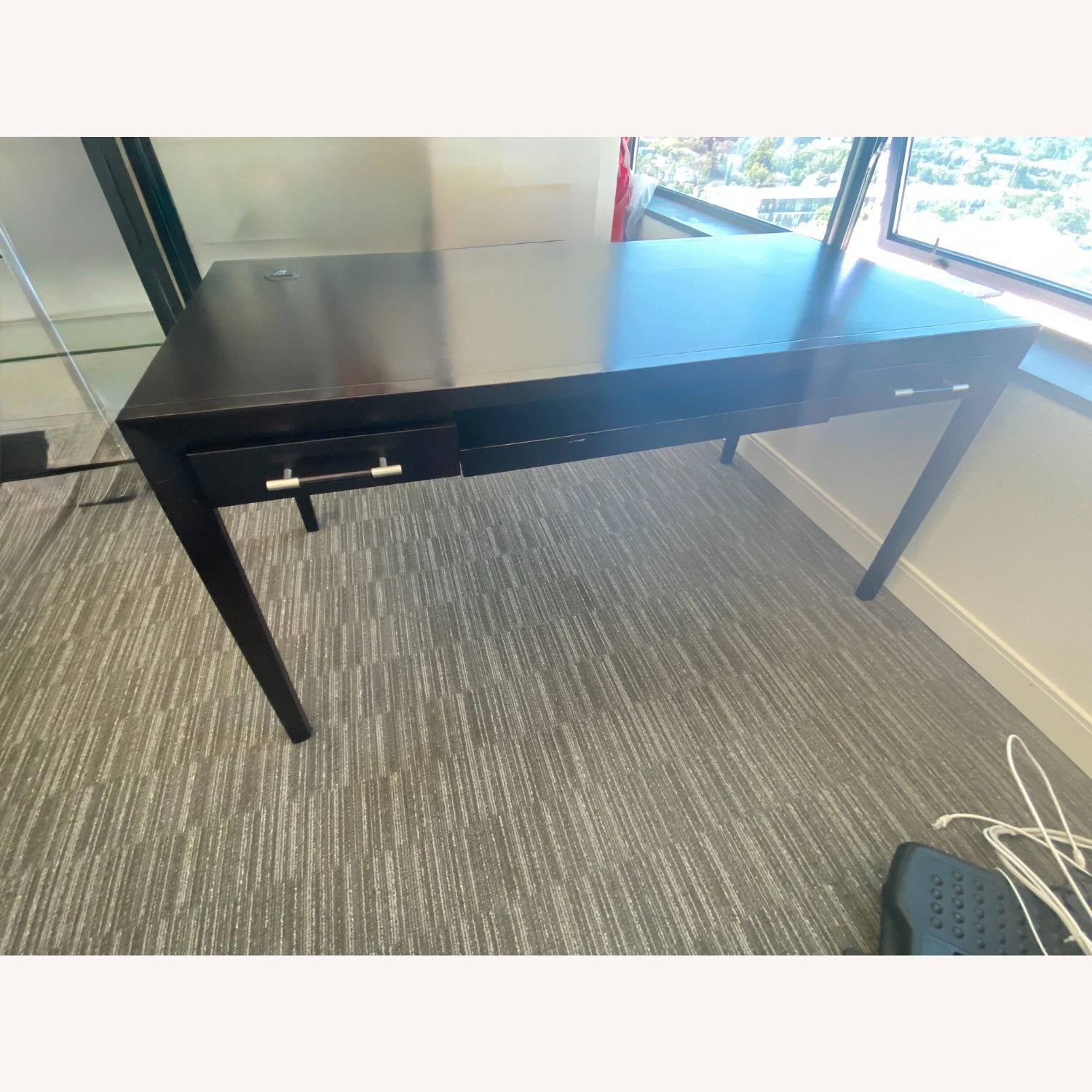 Black Wood Desk with Keyboard Tray and Drawers - image-2