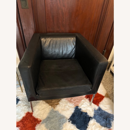 Used IKEA Klappsta Vintage Black Leather Armchair for sale on AptDeco